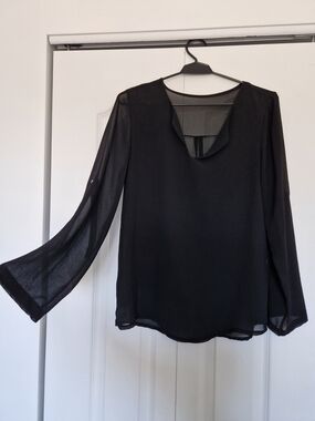 Black Sheer Long-Sleeve Women's Top